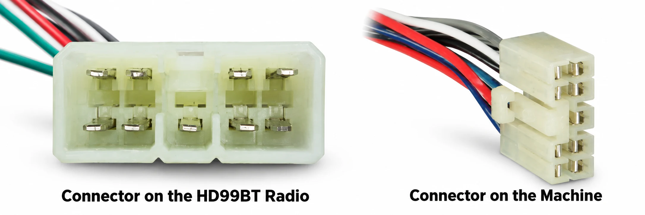D99BT radio connector compared with the equipment wiring connector