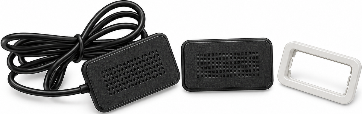 JMICHFP25 hands-free microphone kit with flush-mount housing, 39-inch cable, locking connector, mounting bracket and blank plate.